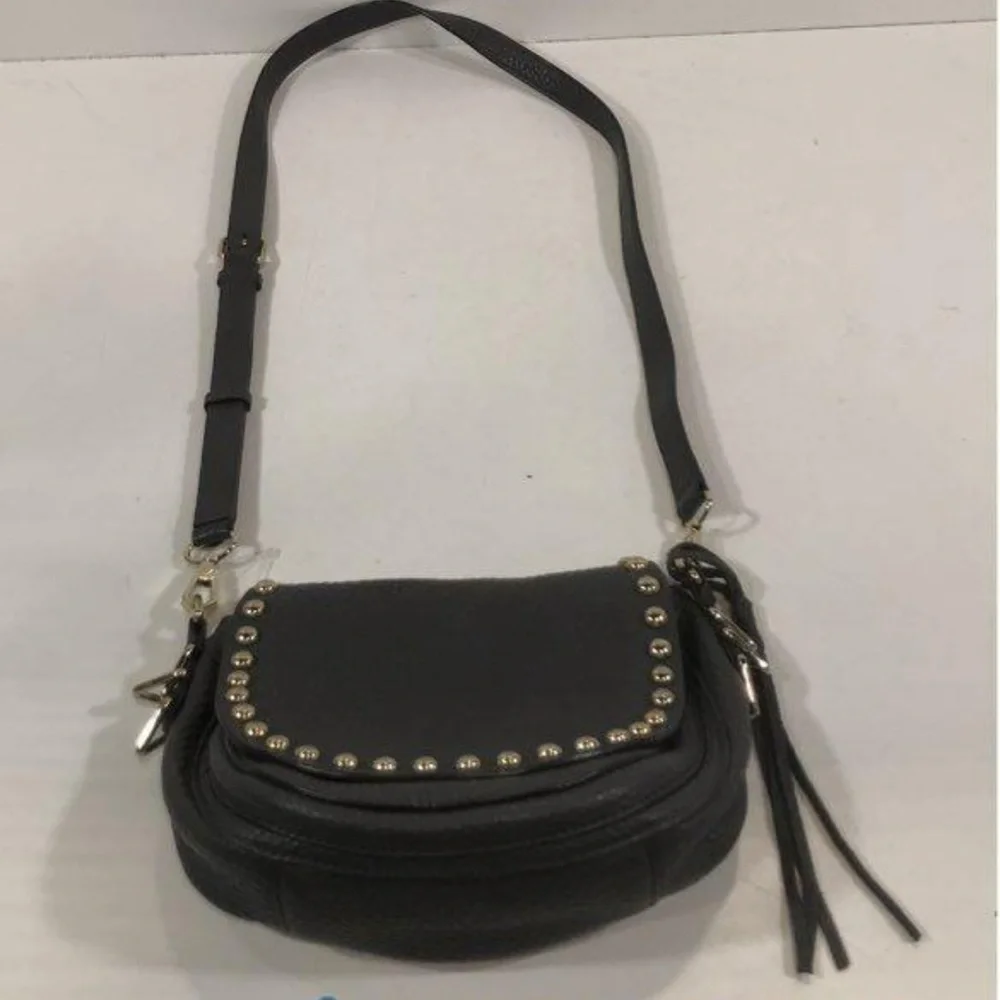 Women’s Rebecca Minkoff Black Studded Pebbled Grain Leather Flap Crossbody Bag